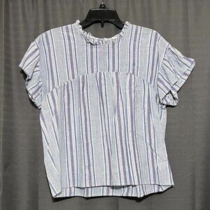 Blue and White Striped Blouse Size Medium